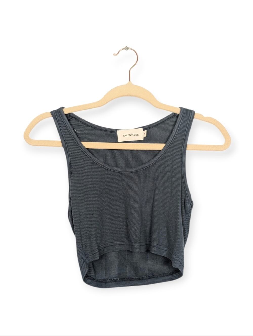 Talentless Ribbed Tank Top S Blue Cropped Sleeveless Fitted Minimalist Casual